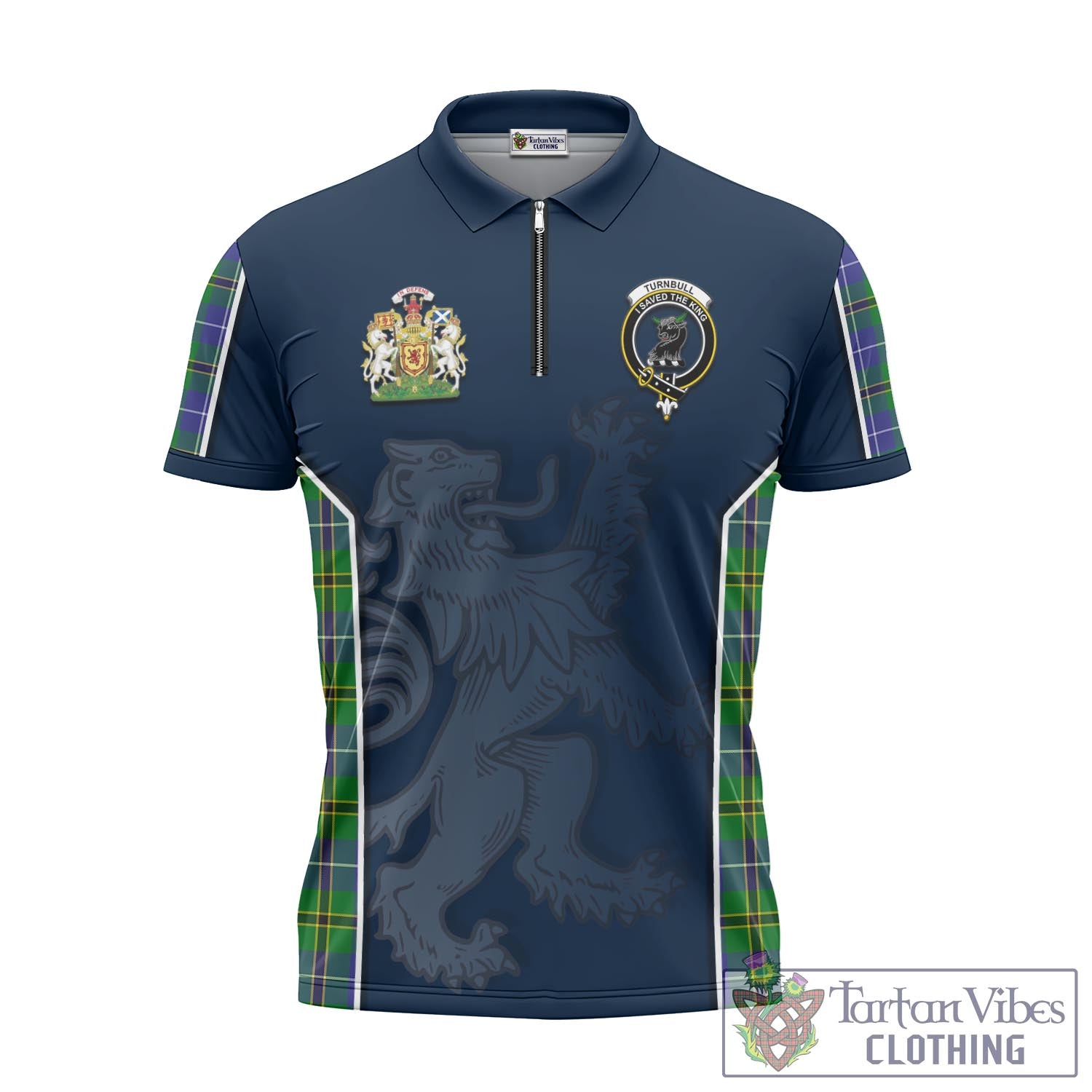 Tartan Vibes Clothing Turnbull Hunting Tartan Zipper Polo Shirt with Family Crest and Lion Rampant Vibes Sport Style