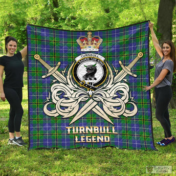 Turnbull Hunting Tartan Quilt with Clan Crest and the Golden Sword of Courageous Legacy