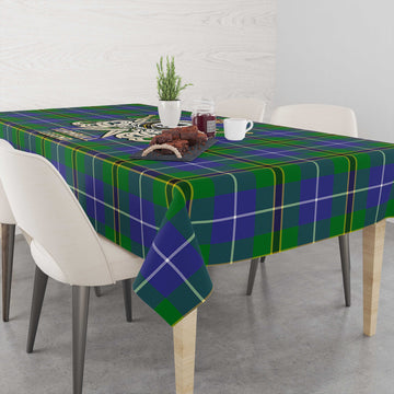Turnbull Hunting Tartan Tablecloth with Clan Crest and the Golden Sword of Courageous Legacy