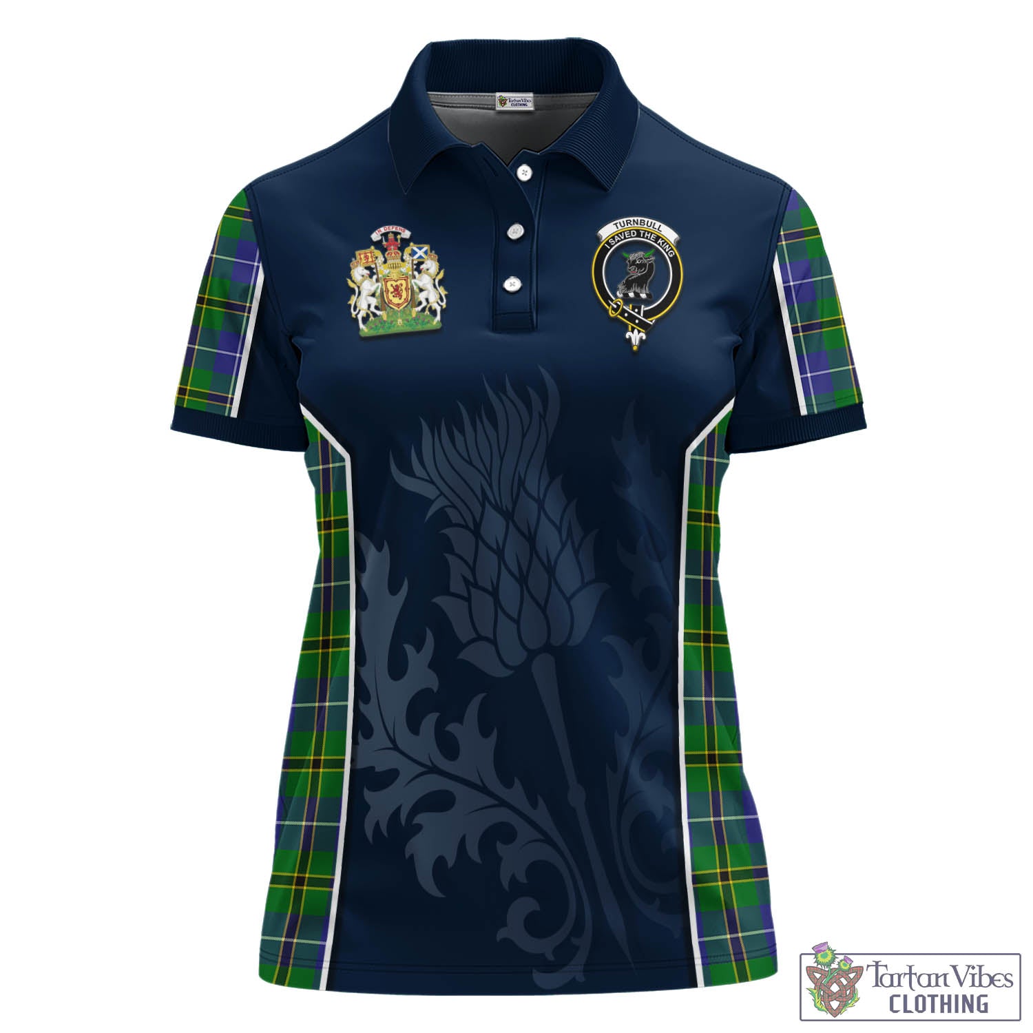 Tartan Vibes Clothing Turnbull Hunting Tartan Women's Polo Shirt with Family Crest and Scottish Thistle Vibes Sport Style