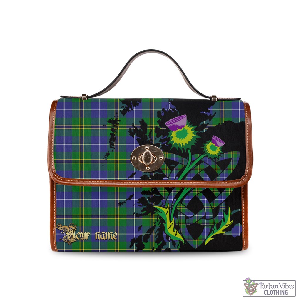 Tartan Vibes Clothing Turnbull Hunting Tartan Waterproof Canvas Bag with Scotland Map and Thistle Celtic Accents