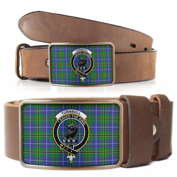 Turnbull Hunting Tartan Belt Buckles with Family Crest