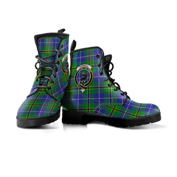 Turnbull Hunting Tartan Leather Boots with Family Crest