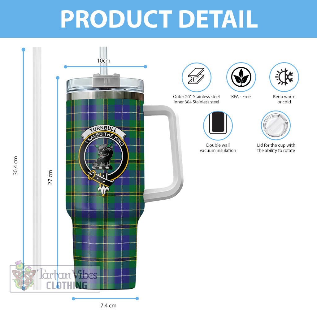 Tartan Vibes Clothing Turnbull Hunting Tartan and Family Crest Tumbler with Handle
