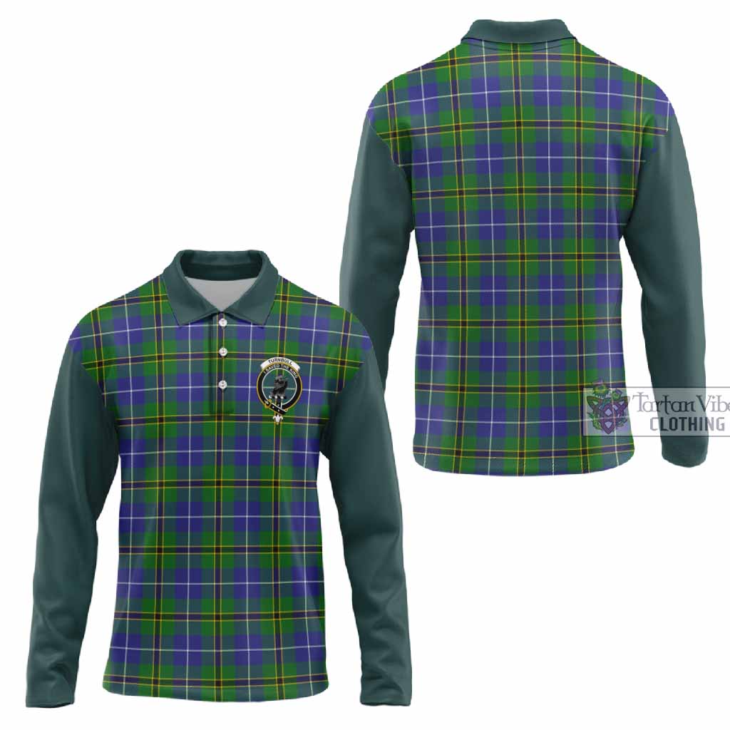 Turnbull Tartan Accent Long Sleeve Polo Shirt with Family Crest