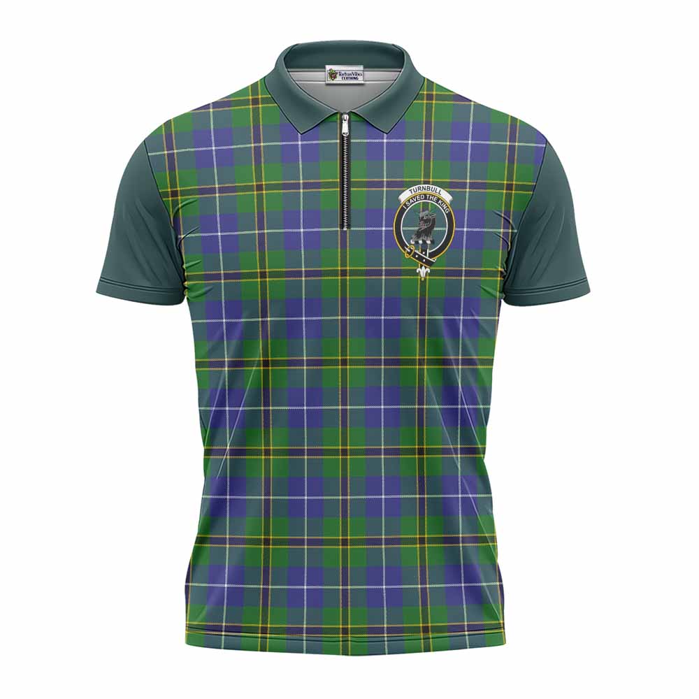 Turnbull Tartan Accent Zipper Polo Shirt with Family Crest