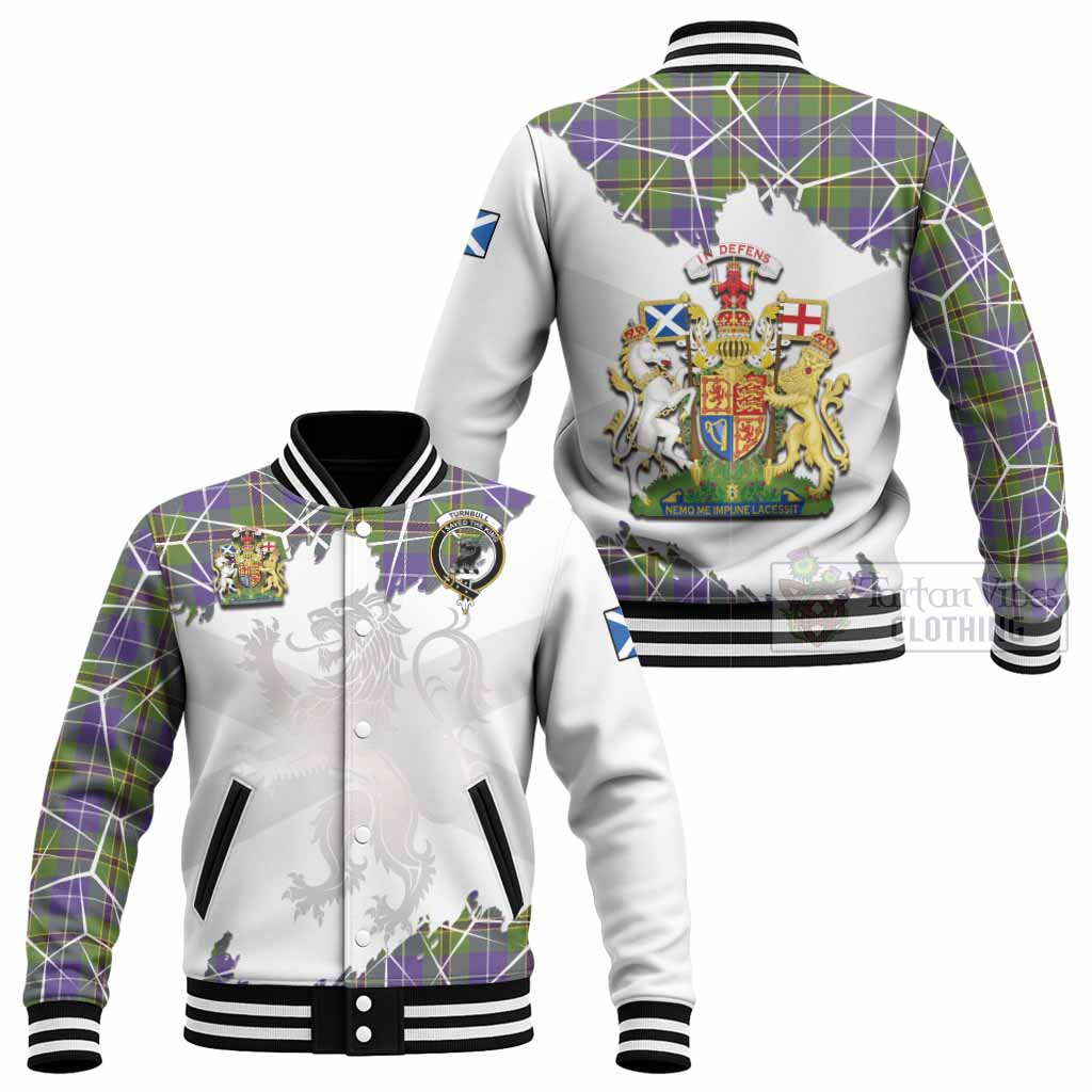 Turnbull Tartan Baseball Jacket with Family Crest and Lion Rampant Grunge Style