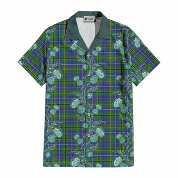 Turnbull Tartan Cotton Hawaiian Shirt Seamless Scottish Thistle Flowers