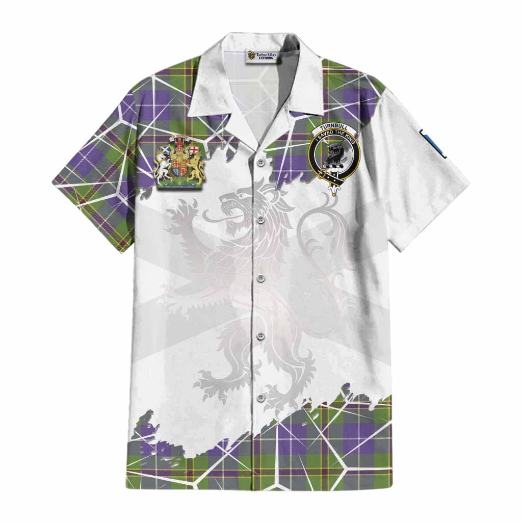 Turnbull Tartan Cotton Hawaiian Shirt with Family Crest and Lion Rampant Grunge Style