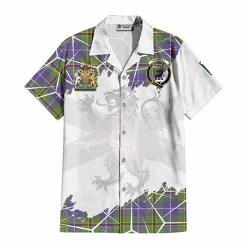 Turnbull Tartan Cotton Hawaiian Shirt with Family Crest and Lion Rampant Grunge Style