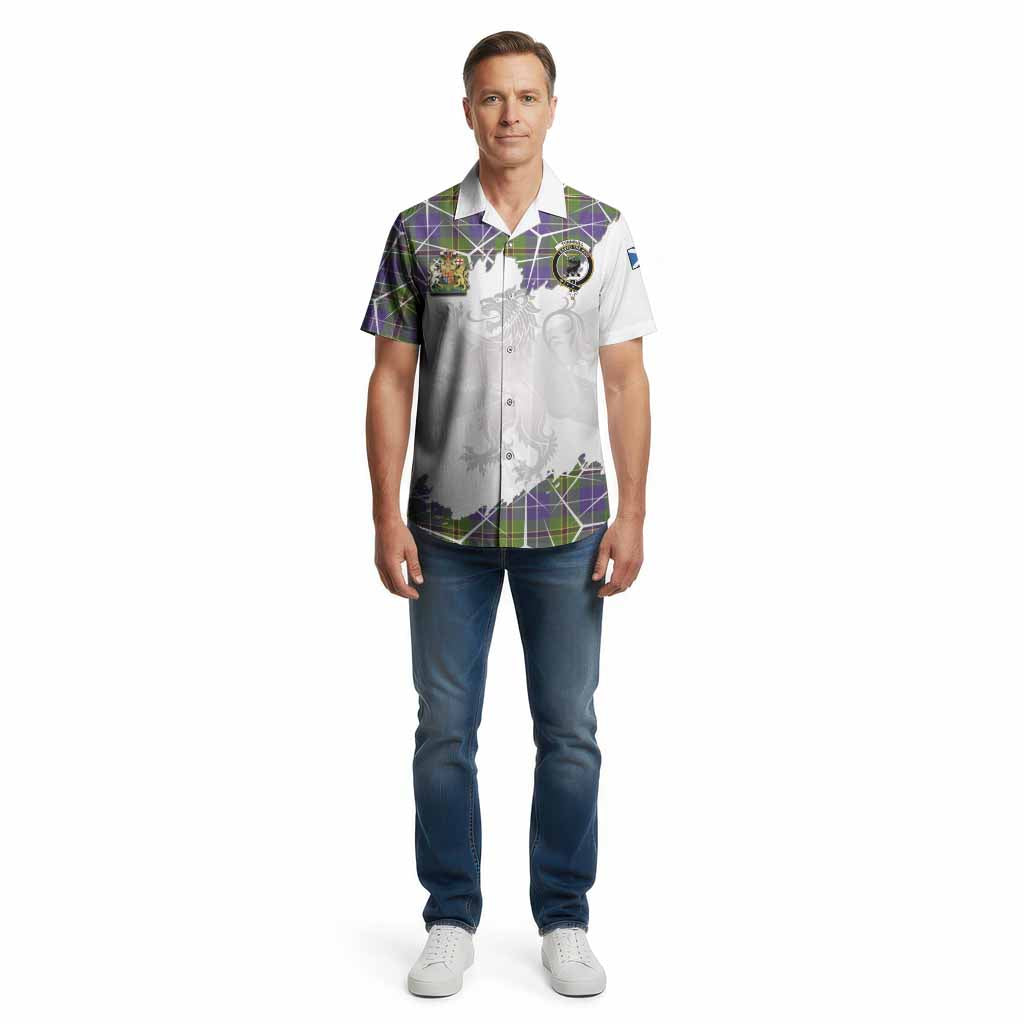 Turnbull Tartan Cotton Hawaiian Shirt with Family Crest and Lion Rampant Grunge Style