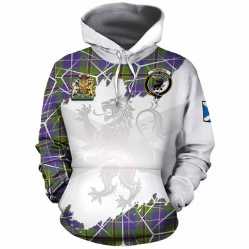 Turnbull Tartan Cotton Hoodie with Family Crest and Lion Rampant Grunge Style