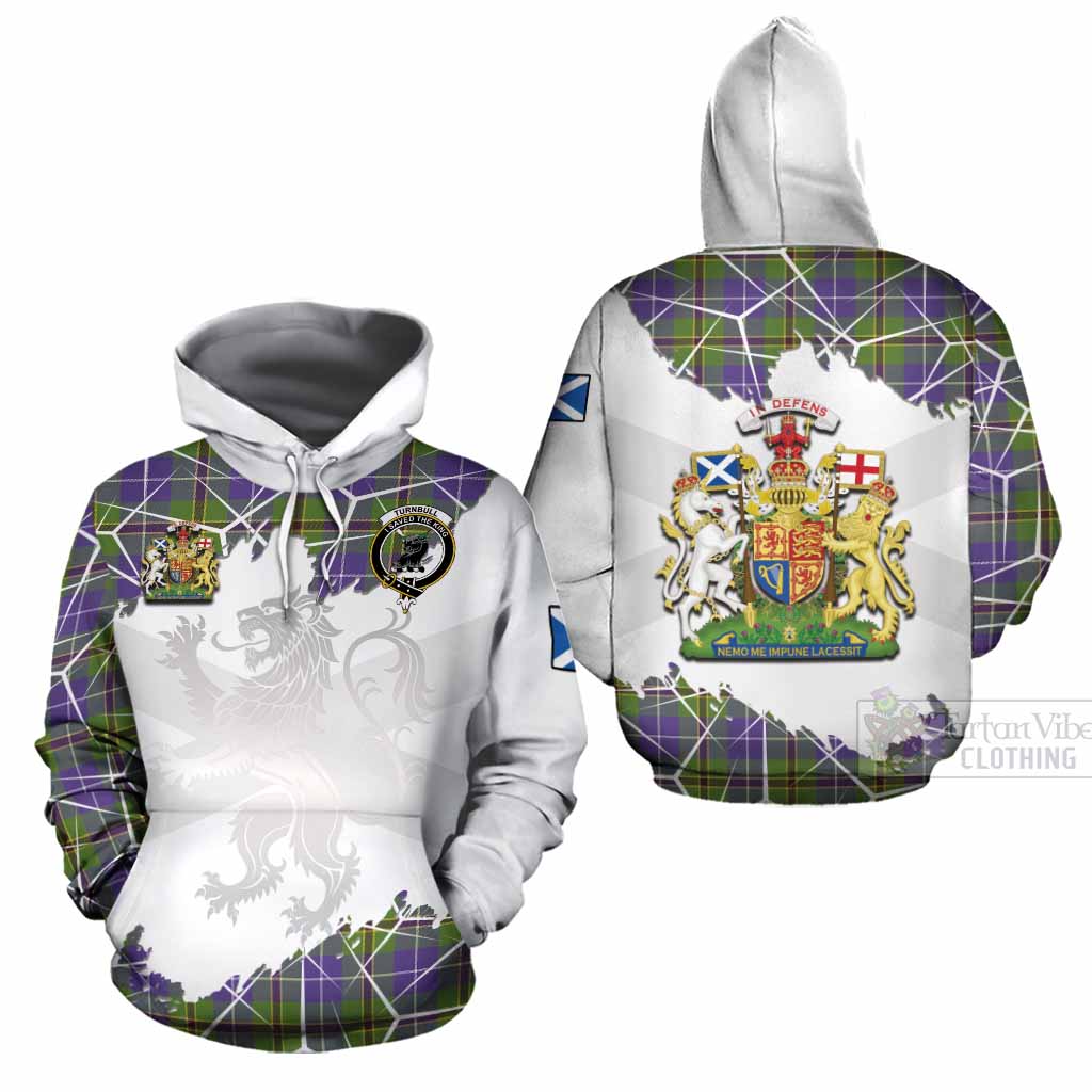 Turnbull Tartan Cotton Hoodie with Family Crest and Lion Rampant Grunge Style
