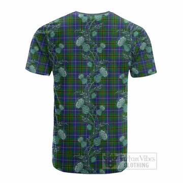 Turnbull Tartan Cotton T-shirt Seamless Scottish Thistle Flowers