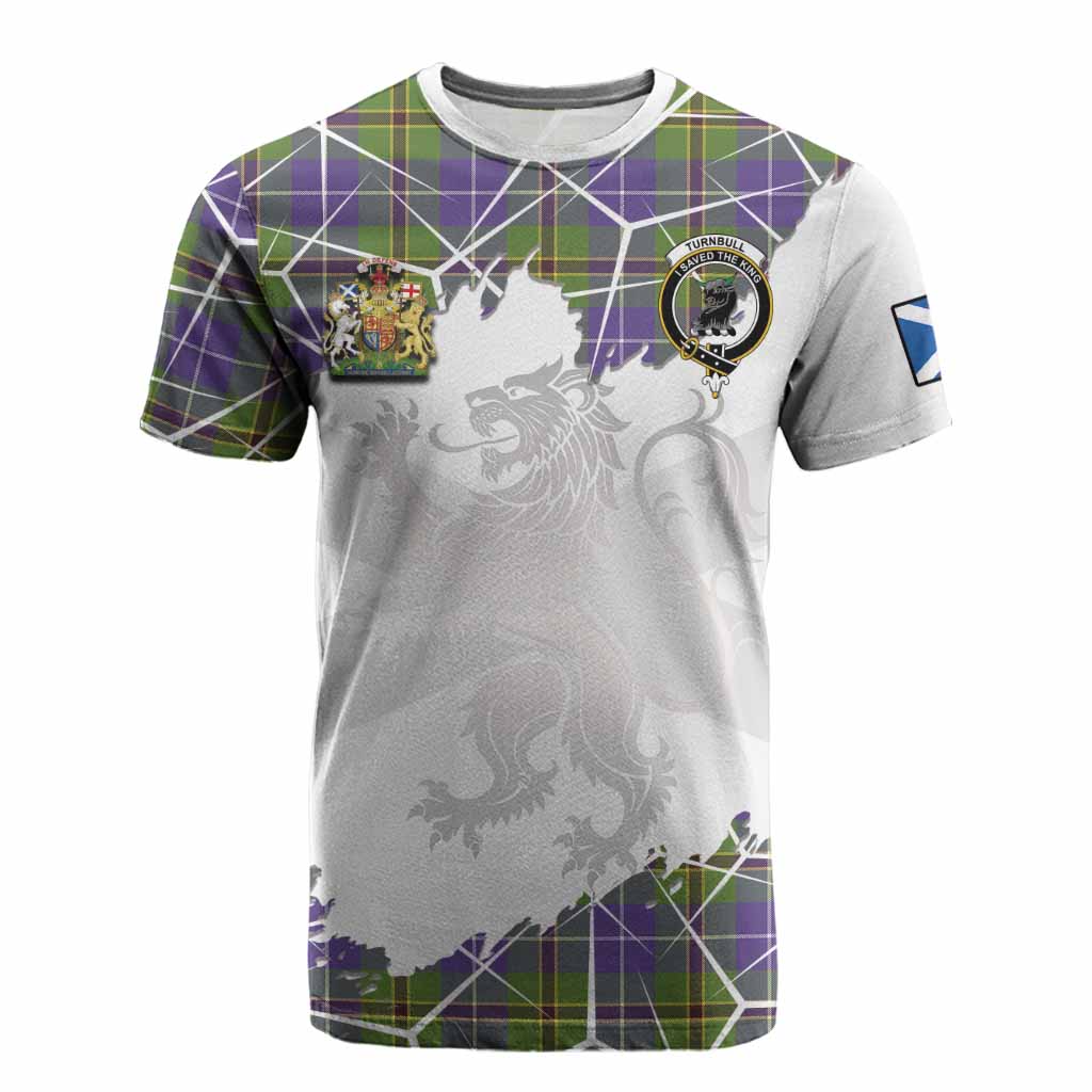 Turnbull Tartan Cotton T-shirt with Family Crest and Lion Rampant Grunge Style