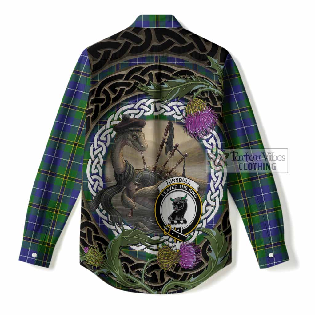 Turnbull Tartan Crest Bagpipe Nessie Women Casual Shirt Scottish Loch Ness Monster Celtic Thistle
