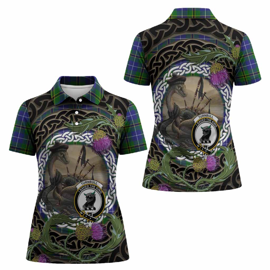 Turnbull Tartan Crest Bagpipe Nessie Women Polo Shirt Scottish Loch Ness Monster Celtic Thistle