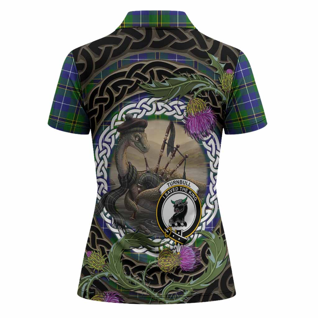 Turnbull Tartan Crest Bagpipe Nessie Women Polo Shirt Scottish Loch Ness Monster Celtic Thistle
