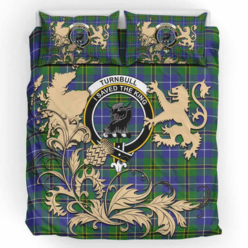 Turnbull Tartan Crest Bedding Set with Scottish Iconic Symbols 
