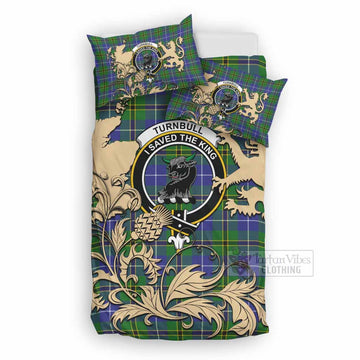 Turnbull Tartan Crest Bedding Set with Scottish Iconic Symbols 