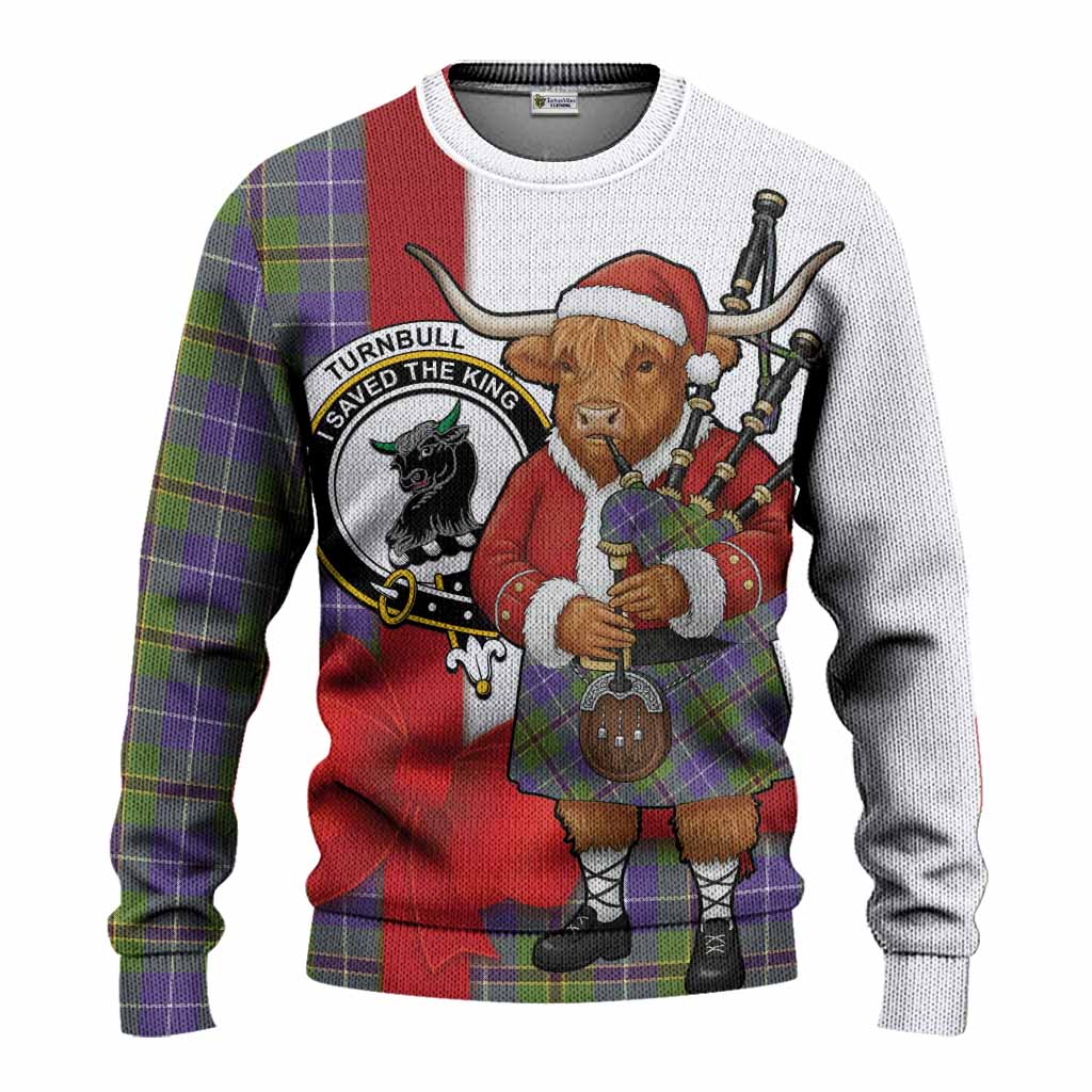 Turnbull Tartan Crest Christmas Christmas Ugly Sweater Highland Cow Bagpipes Coquette Bow Style