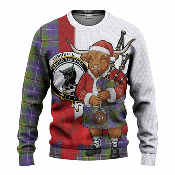 Turnbull Tartan Crest Christmas Christmas Ugly Sweater Highland Cow Bagpipes Coquette Bow Style