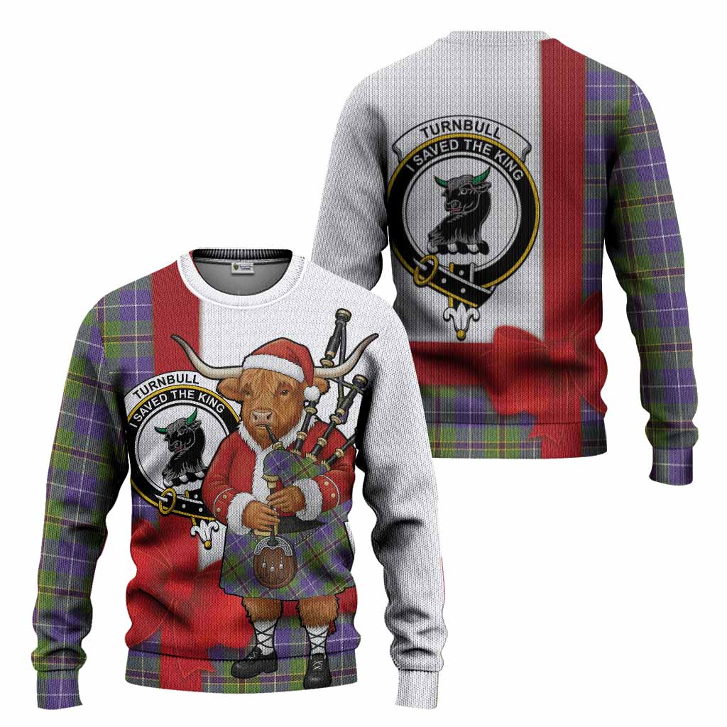 Turnbull Tartan Crest Christmas Christmas Ugly Sweater Highland Cow Bagpipes Coquette Bow Style