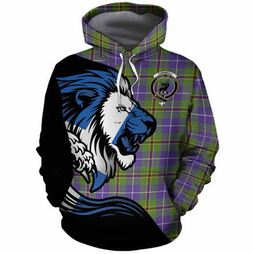 Turnbull Tartan Crest Cotton Hoodie Scottish Golden Lions Wave Flow