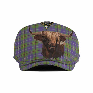 Turnbull Tartan Crest Flat Cap, Jeff Cap Scotland Heilan Coo Tartan Seamless Style
