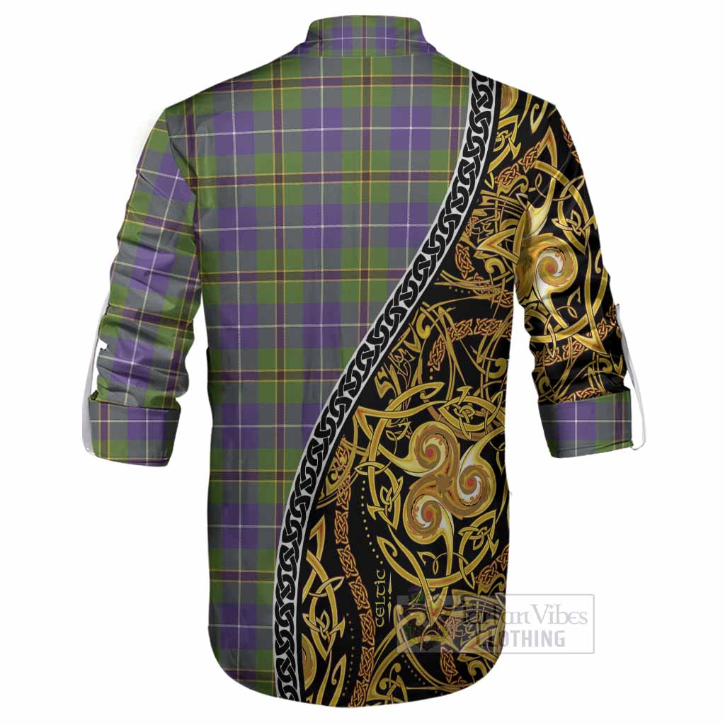 Turnbull Tartan Crest Ghillie Shirt Celtic Knot and Triple Trickle Spiral Symbols