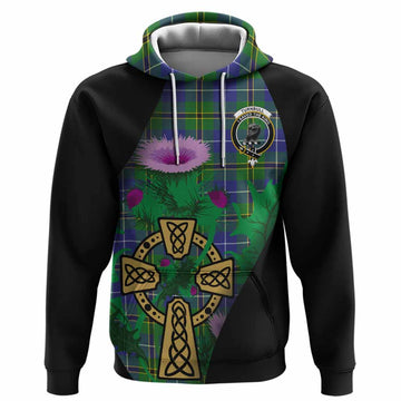 Turnbull Tartan Crest Hoodie Celtic Cross Thistle Flowers