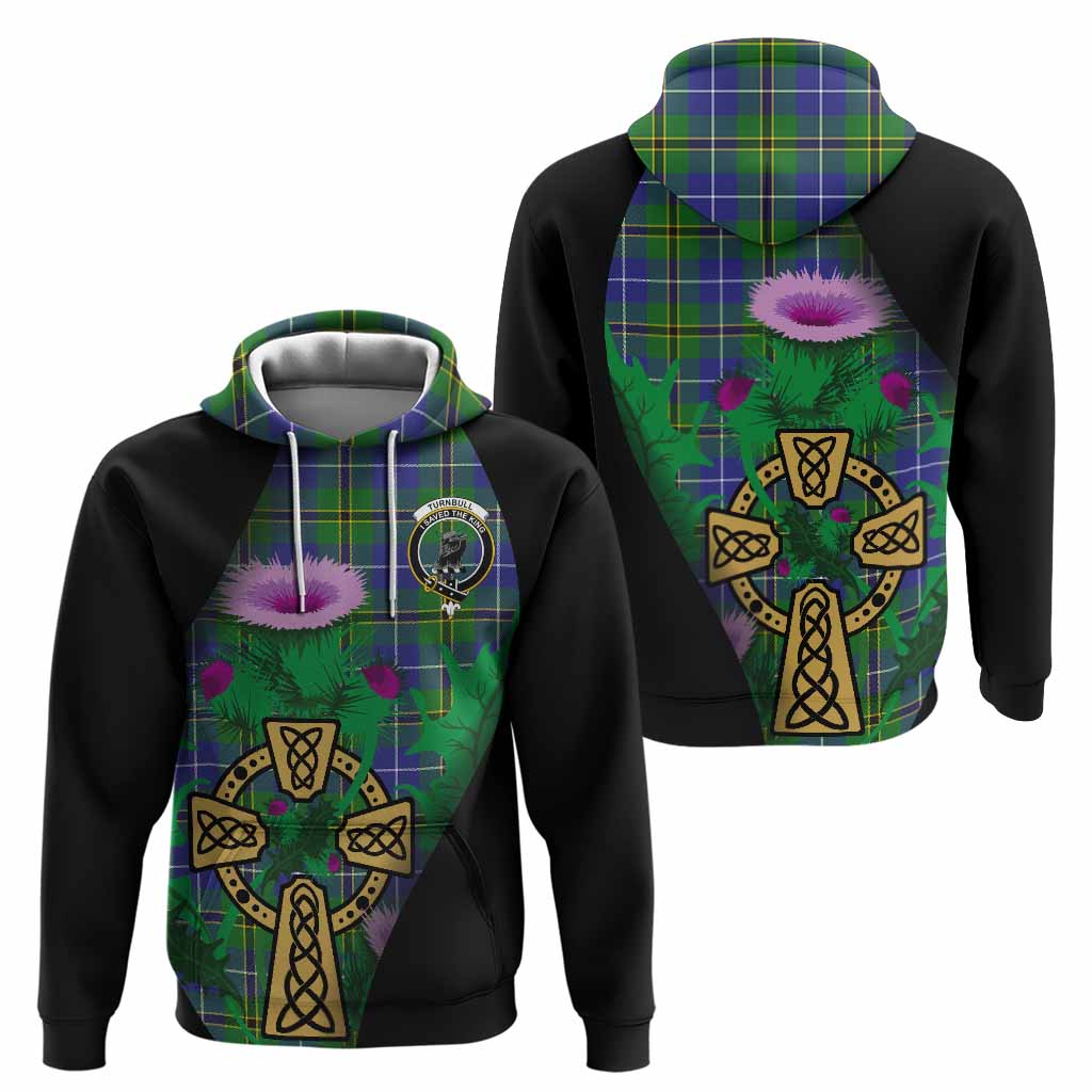 Turnbull Tartan Crest Hoodie Celtic Cross Thistle Flowers