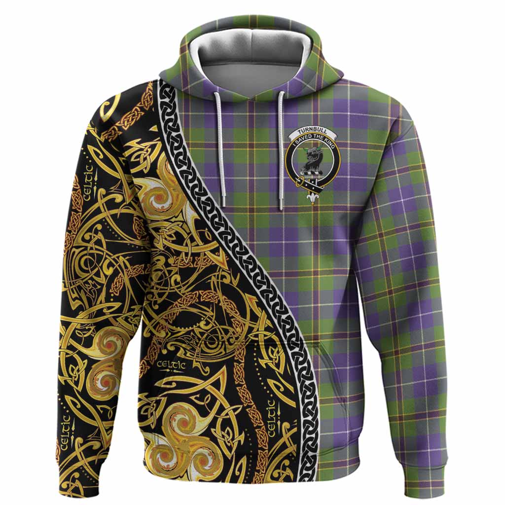 Turnbull Tartan Crest Hoodie Celtic Knot and Triple Trickle Spiral Symbols