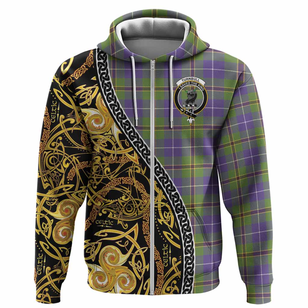 Turnbull Tartan Crest Hoodie Celtic Knot and Triple Trickle Spiral Symbols