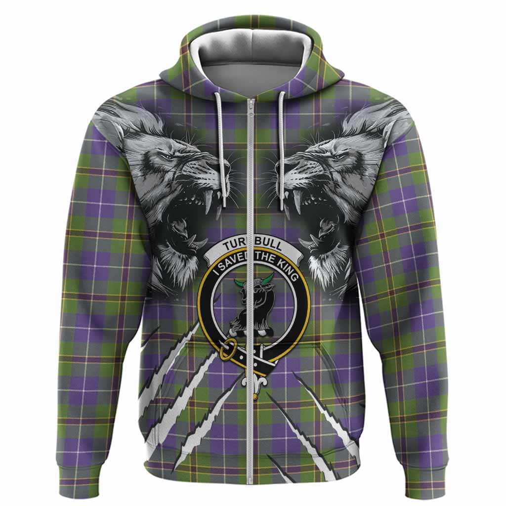 Turnbull Tartan Crest Hoodie Ferocious Lion Style
