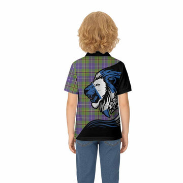 Turnbull Tartan Crest Kid Polo Shirt Scottish Golden Lions Wave Flow