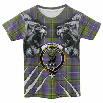 Turnbull Tartan Crest Kid T-shirt Ferocious Lion Style