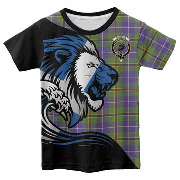 Turnbull Tartan Crest Kid T-shirt Scottish Golden Lions Wave Flow
