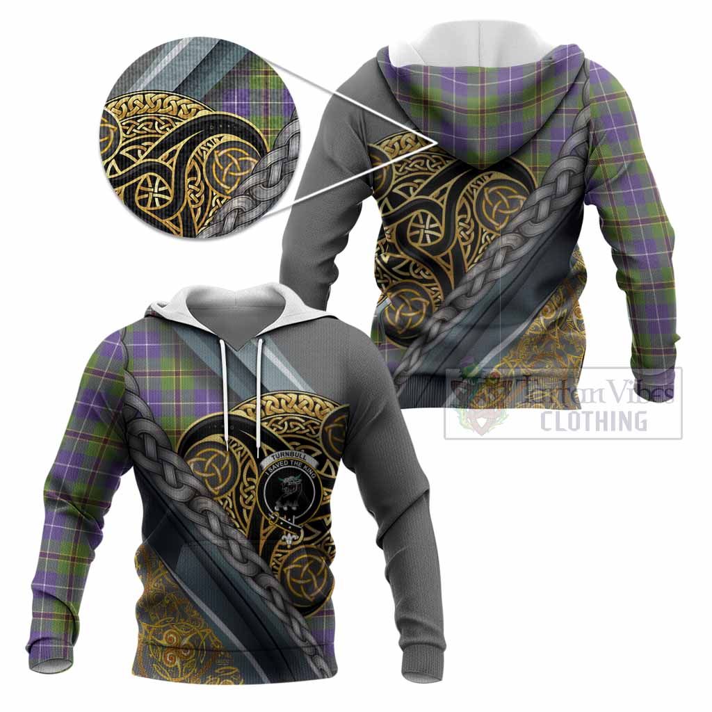 Turnbull Tartan Crest Knitted Hoodie Scottish Triskele Celtic