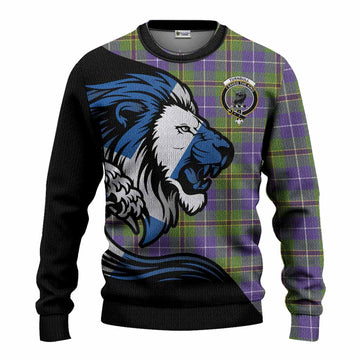 Turnbull Tartan Crest Knitted Sweater Scottish Golden Lions Wave Flow