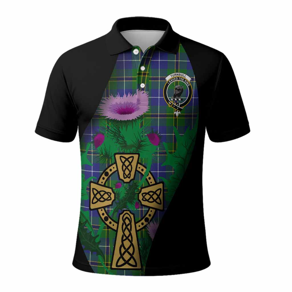 Turnbull Tartan Crest Polo Shirt Celtic Cross Thistle Flowers