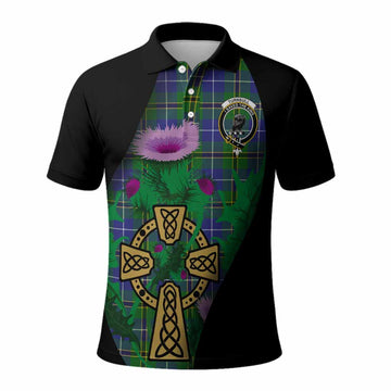 Turnbull Tartan Crest Polo Shirt Celtic Cross Thistle Flowers