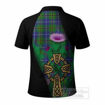 Turnbull Tartan Crest Polo Shirt Celtic Cross Thistle Flowers