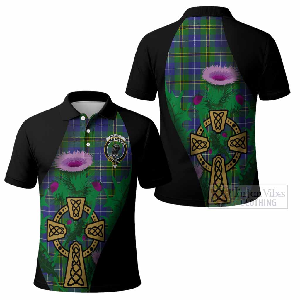 Turnbull Tartan Crest Polo Shirt Celtic Cross Thistle Flowers