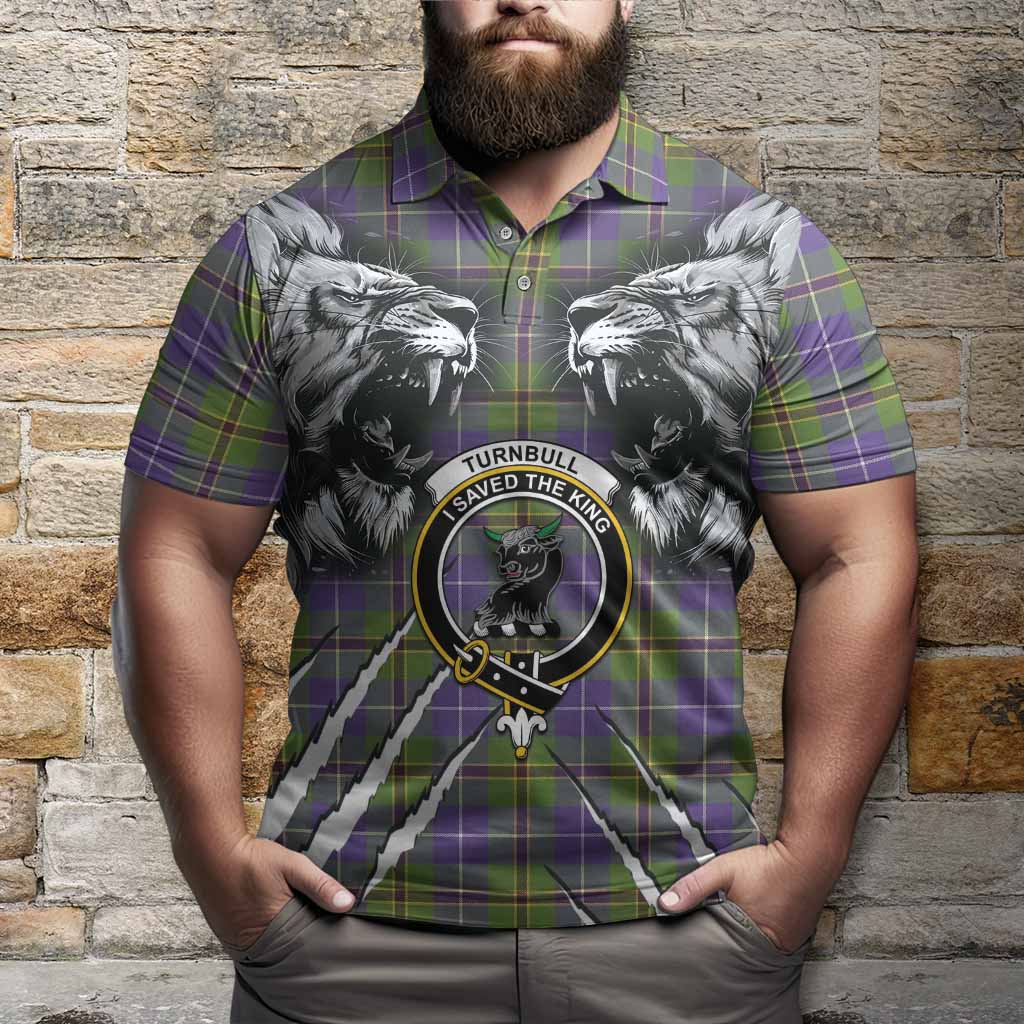 Turnbull Tartan Crest Polo Shirt Ferocious Lion Style