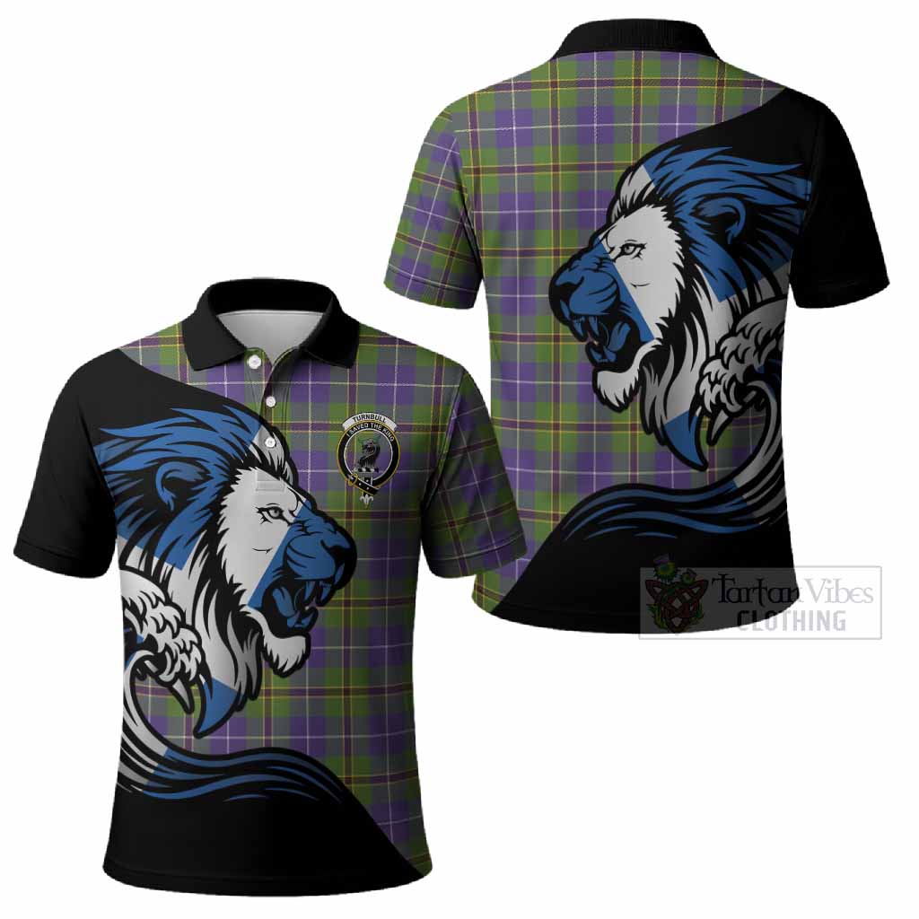 Turnbull Tartan Crest Polo Shirt Scottish Golden Lions Wave Flow