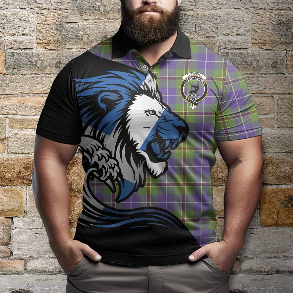 Turnbull Tartan Crest Polo Shirt Scottish Golden Lions Wave Flow
