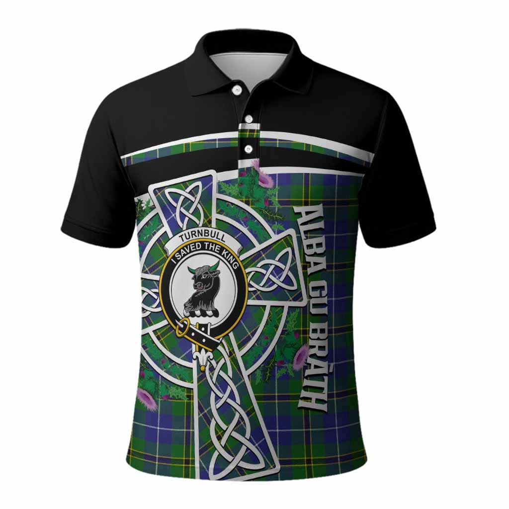 Turnbull Tartan Crest Polo Shirt Scottish Thistle Celtic Cross Alba Gu Brath