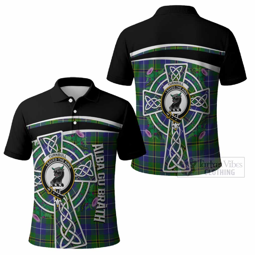 Turnbull Tartan Crest Polo Shirt Scottish Thistle Celtic Cross Alba Gu Brath