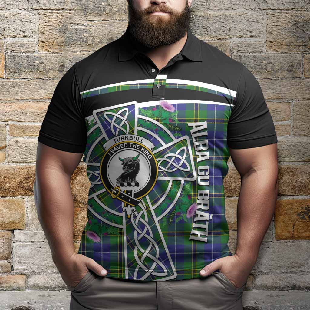 Turnbull Tartan Crest Polo Shirt Scottish Thistle Celtic Cross Alba Gu Brath